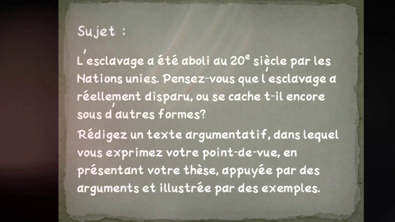 Production écrite - L'esclavage - 2e année du baccalauréat