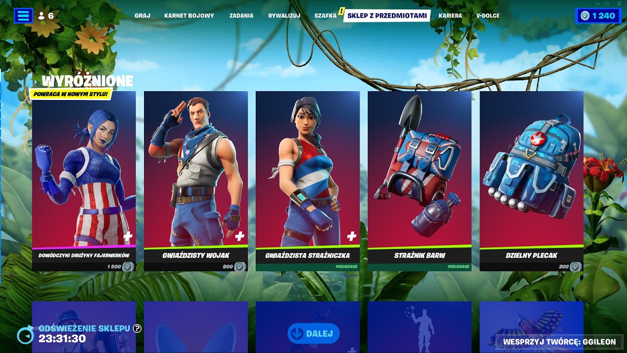 SKLEP FORTNITE 4.07.2023 *DOW&Oacute;DCZYNI DRUŻYNY FAJERWERK&Oacute;W NOWY STYL, GIBKI, TARYFIARA*