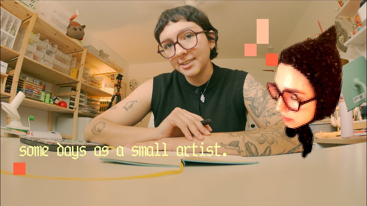 learning to knit, working on a painting challenge, learning to be kind to myself! / studio vlog