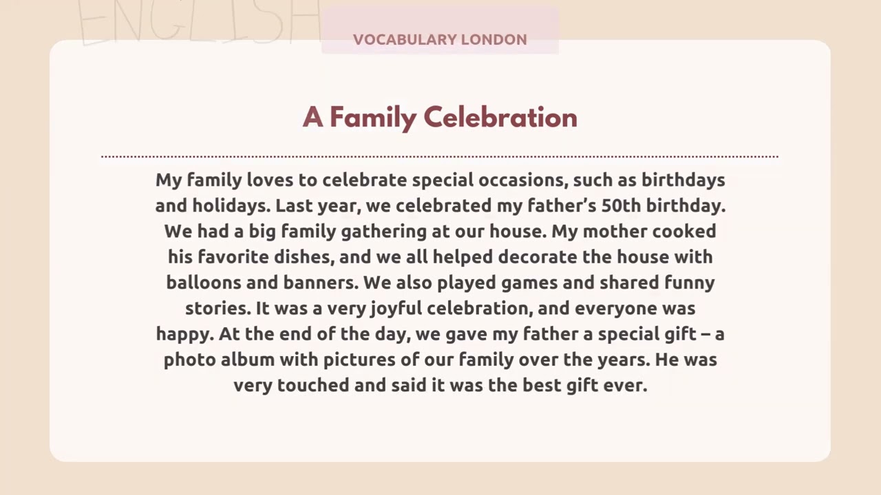 A Family Celebration - English reading for level A2 - texts for reading