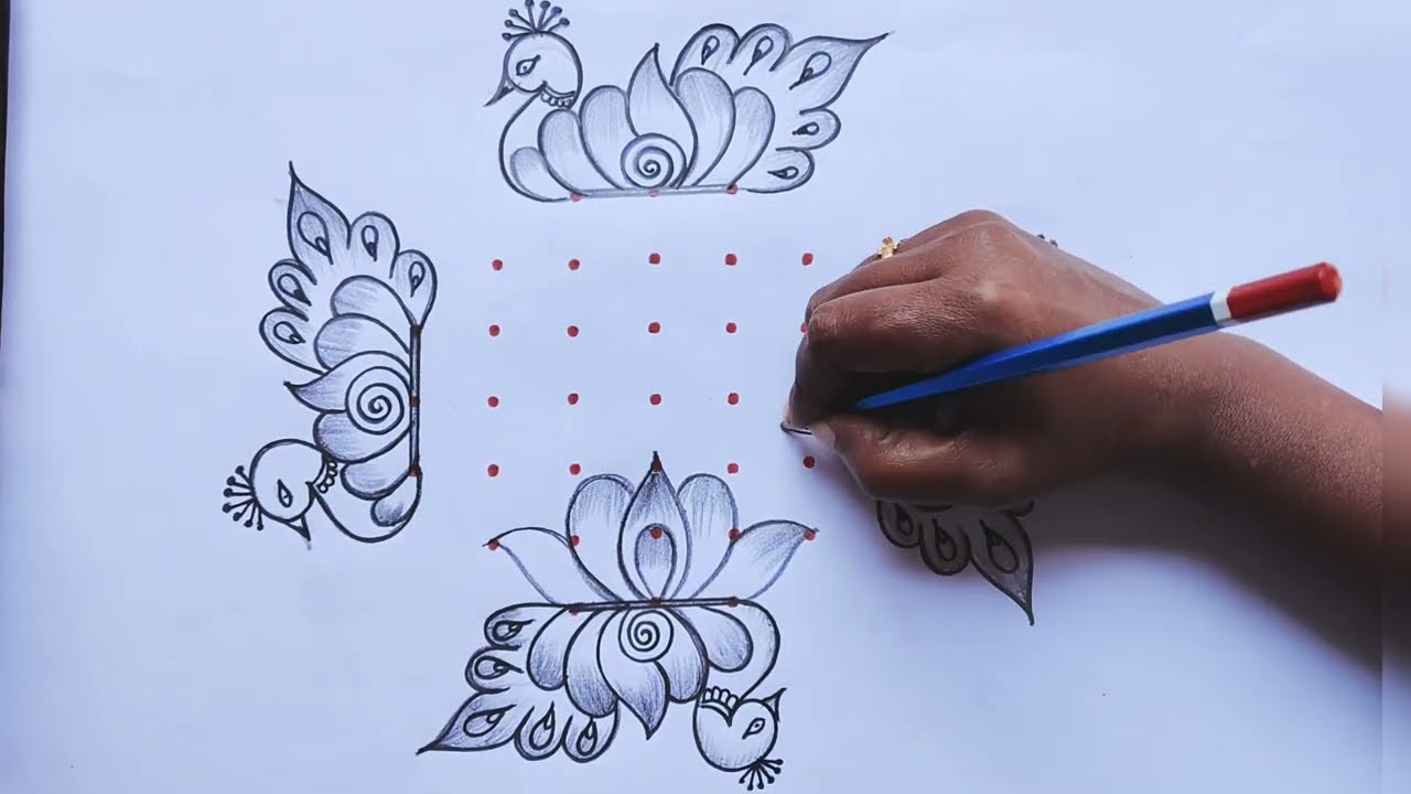 🌺🌺 very easy peacock muggulu 🌺 creativity 👍🌺 just 7 dots 🌺 simple different 🌺 simple pulli rangoli 🌺
