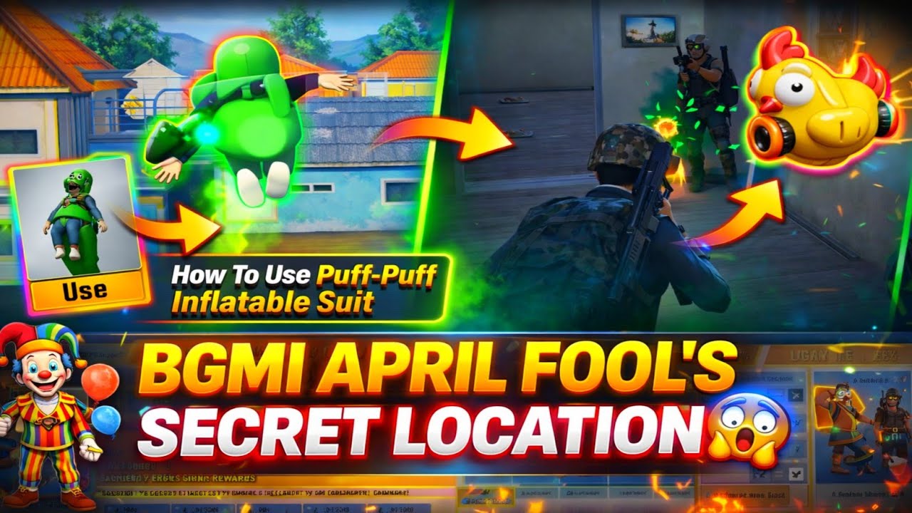 😍BGMI APRIL FOOL'S SECRET LOCATION | HOW TO USE PUFF-PUFF INFLATABLE SUIT | GET 1 RARE CARD & EMOTE