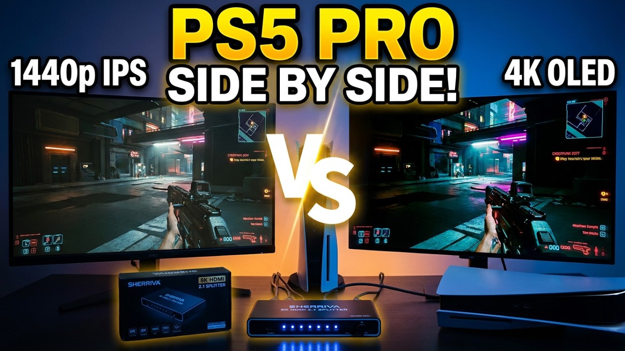 PS5 Pro 1440p IPS Vs 4K OLED LG Monitors Using The SHERRIVA 8k HDMI 2.1 Splitter For Side By Side!