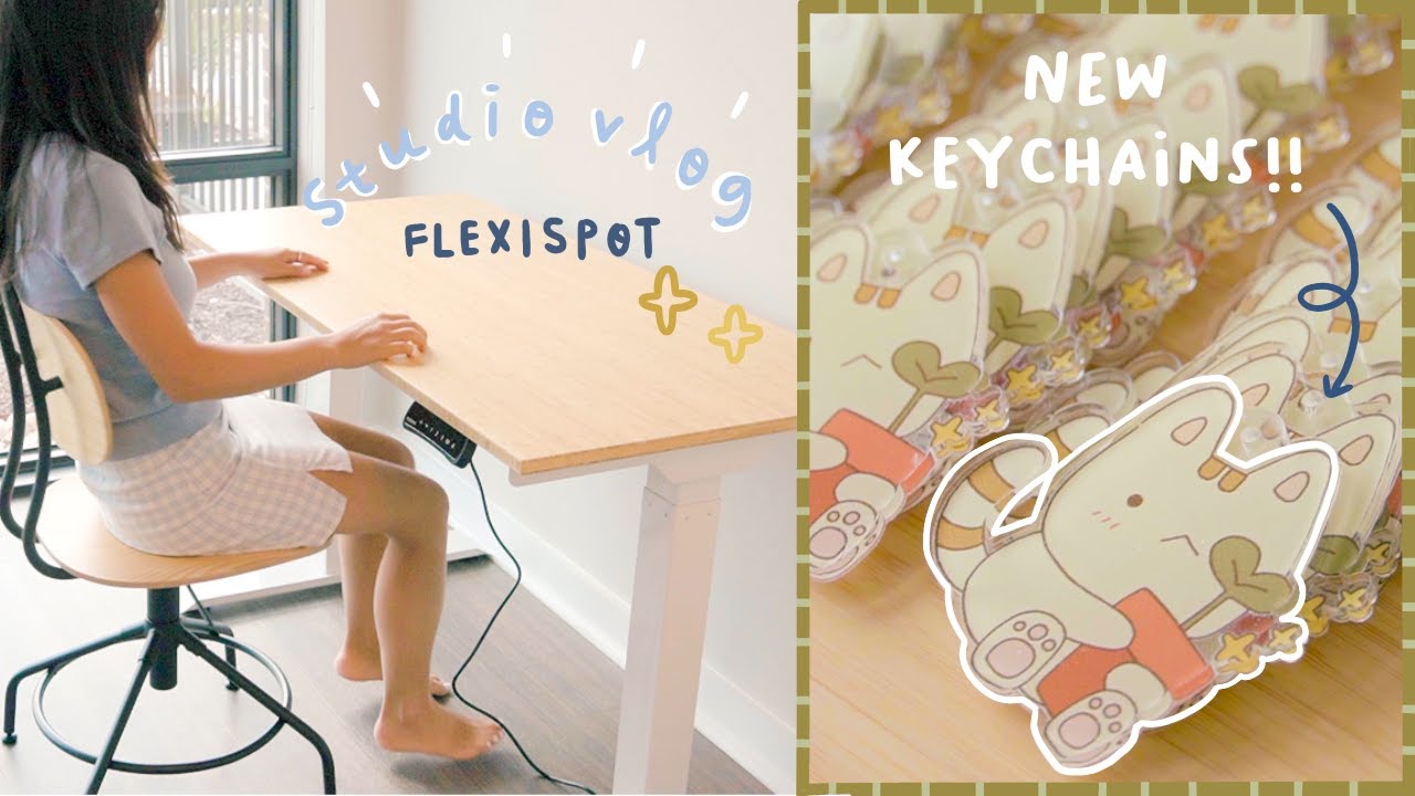 Studio Vlog ☁️ New Flexispot Desk!! Upcoming shop update KEYCHAINS 🌼