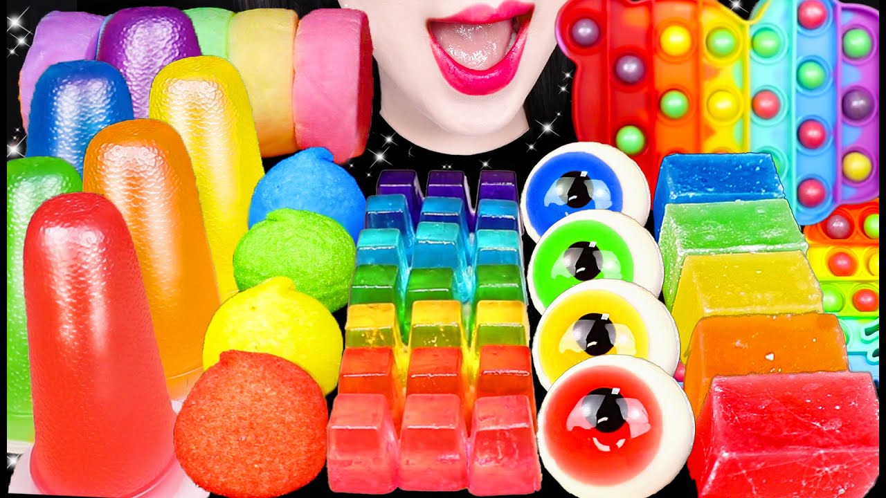 ASMR RAINBOW DESSERTS 레인보우 디저트 POP IT EYEBALL JELLY KOHAKUTO MUKBANG 먹방