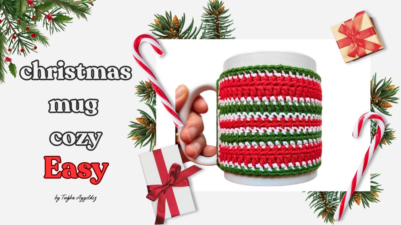 HARİKA BİR HEDİYE * KOLAY TIĞ İŞİ KUPA KILIFI * HOW TO CROCHET CHRİSTMAS MUG COZY 