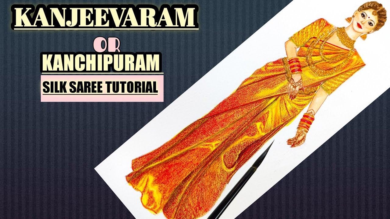 How to draw KANJEEVARAM SILK SAREE || KANCHIPURAM(Bridal) Silk Saree || Fashion illustration
