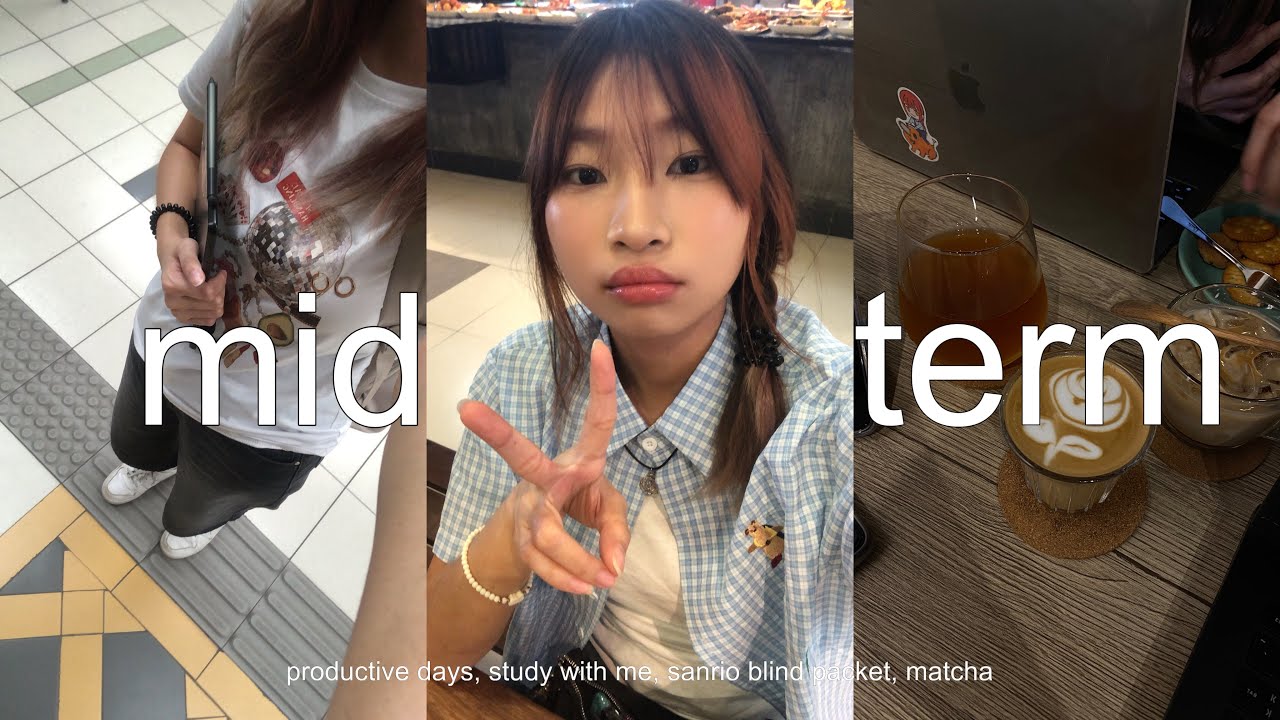 MIDTERM VLOG 🍒: productive days, study with me, sanrio blind packet, matcha