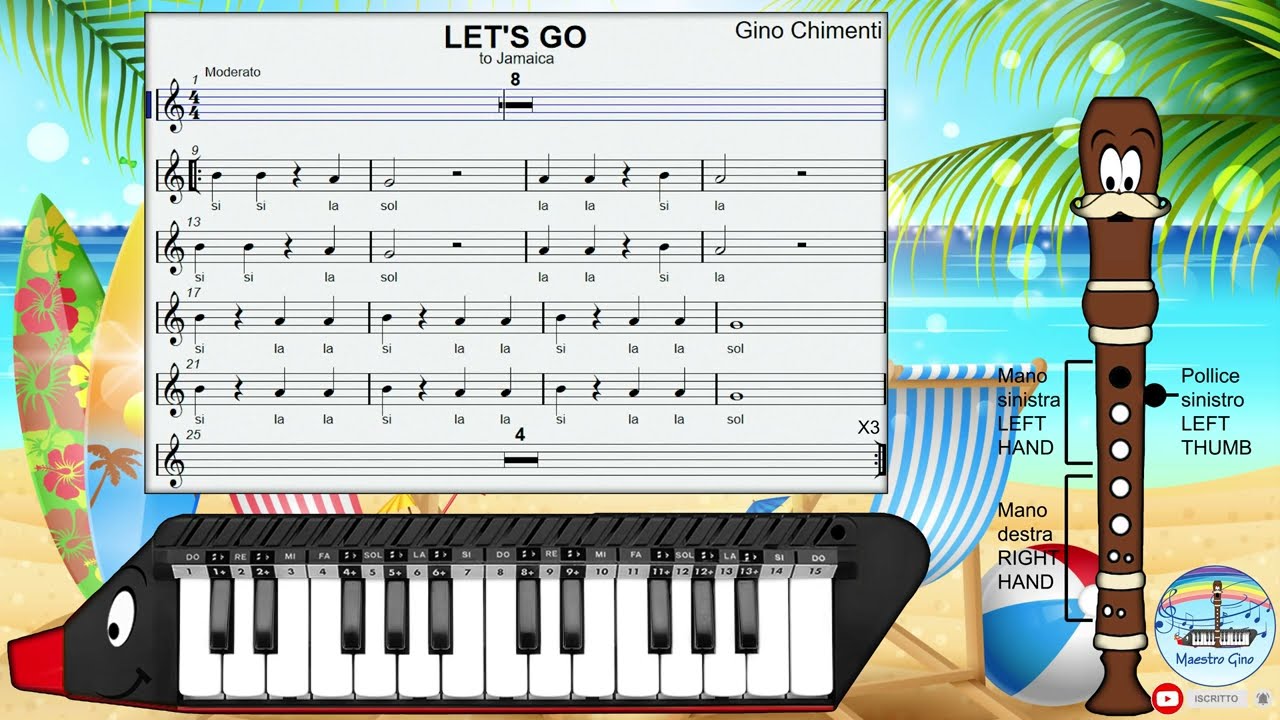 Let's go to Jamaica. Brano facilissimo per flauto, melodica o concertino. OFFICIAL.