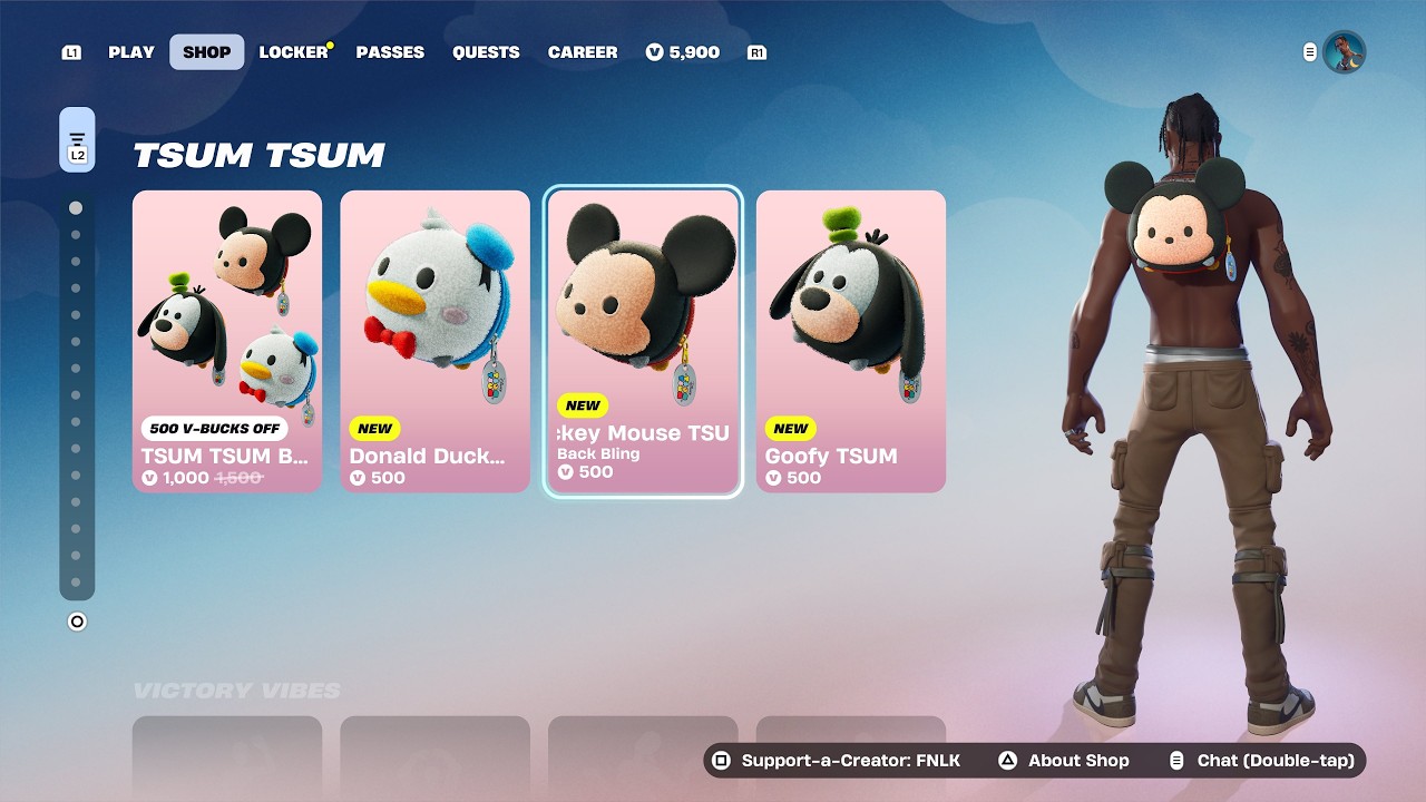 FORTNITE: ** BRAND NEW MUST SEE DISNEY TSUM TSUM 3 BACK BLING BUNDLE! ** ITEM SHOP 2/22/26