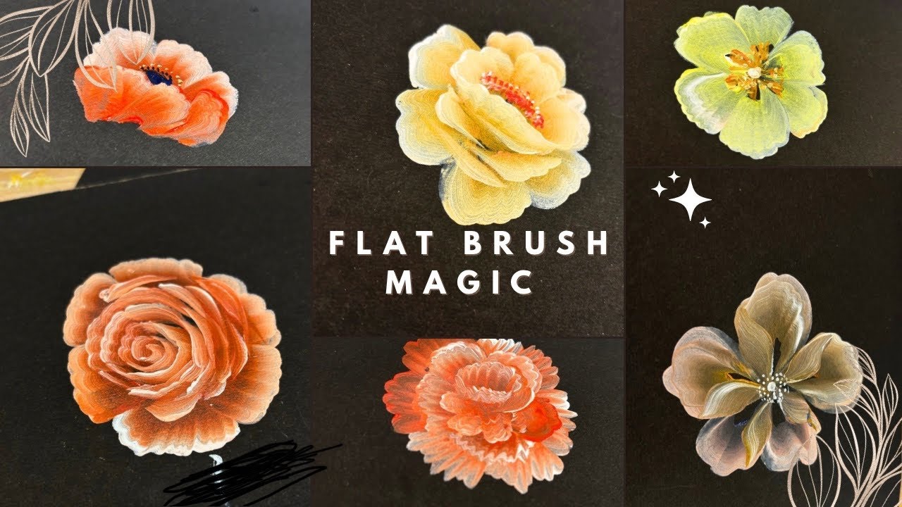  Flat brush magic / 6 in 1 Flowers Painting | Easy & Beautiful 
