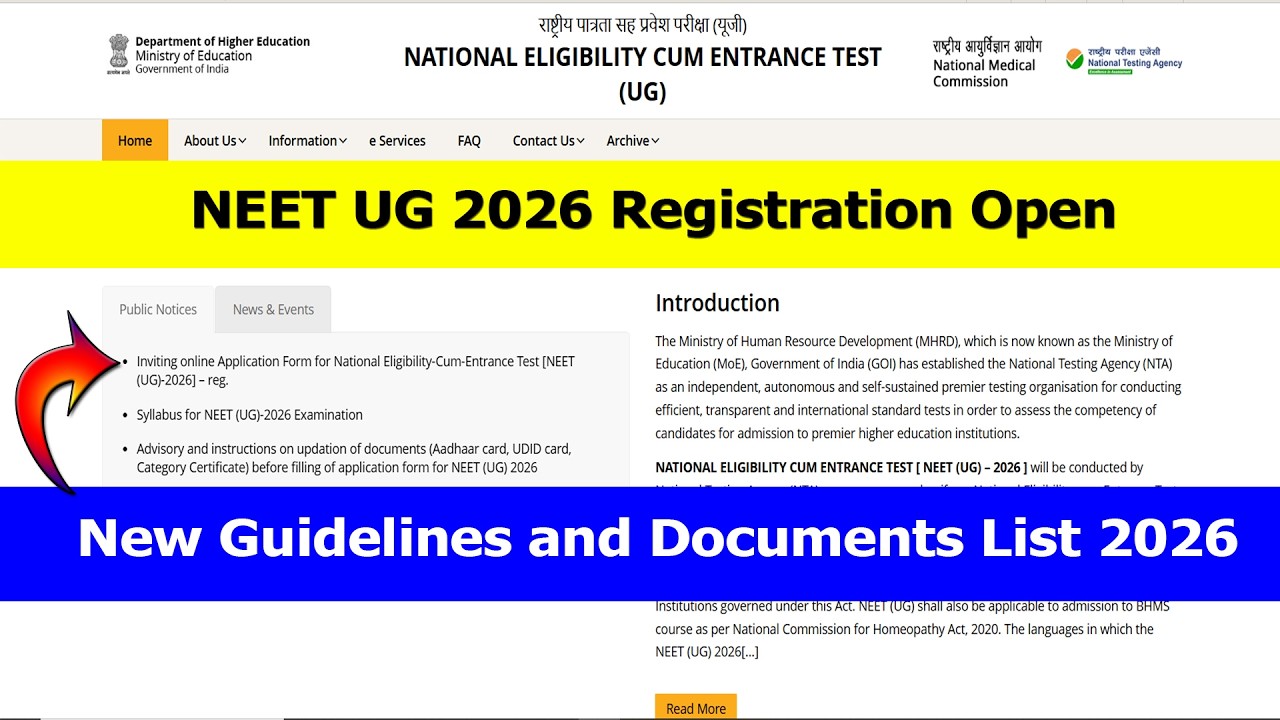 Registration for NEET(UG)-2026 is LIVE | New Guidelines and Documents List 2026