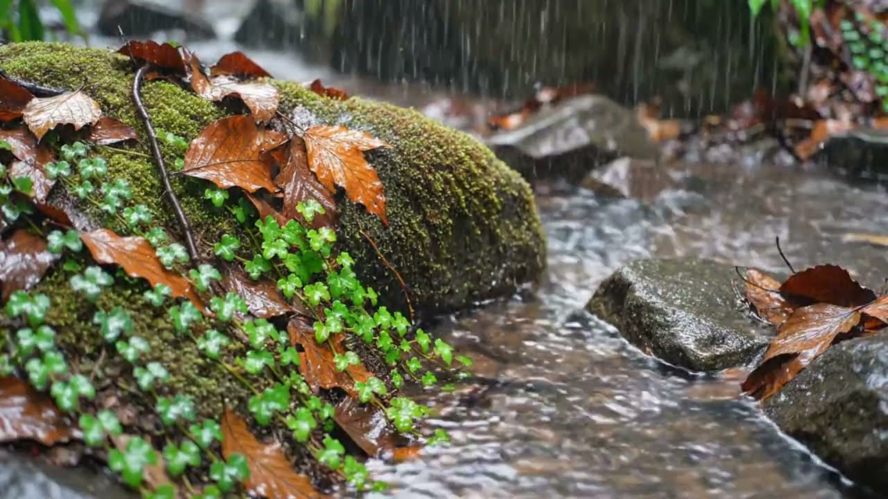Relaxing Sound of Rain Forest Puddles 2 Hours / Light Rain and Rain Drops Falling From Trees