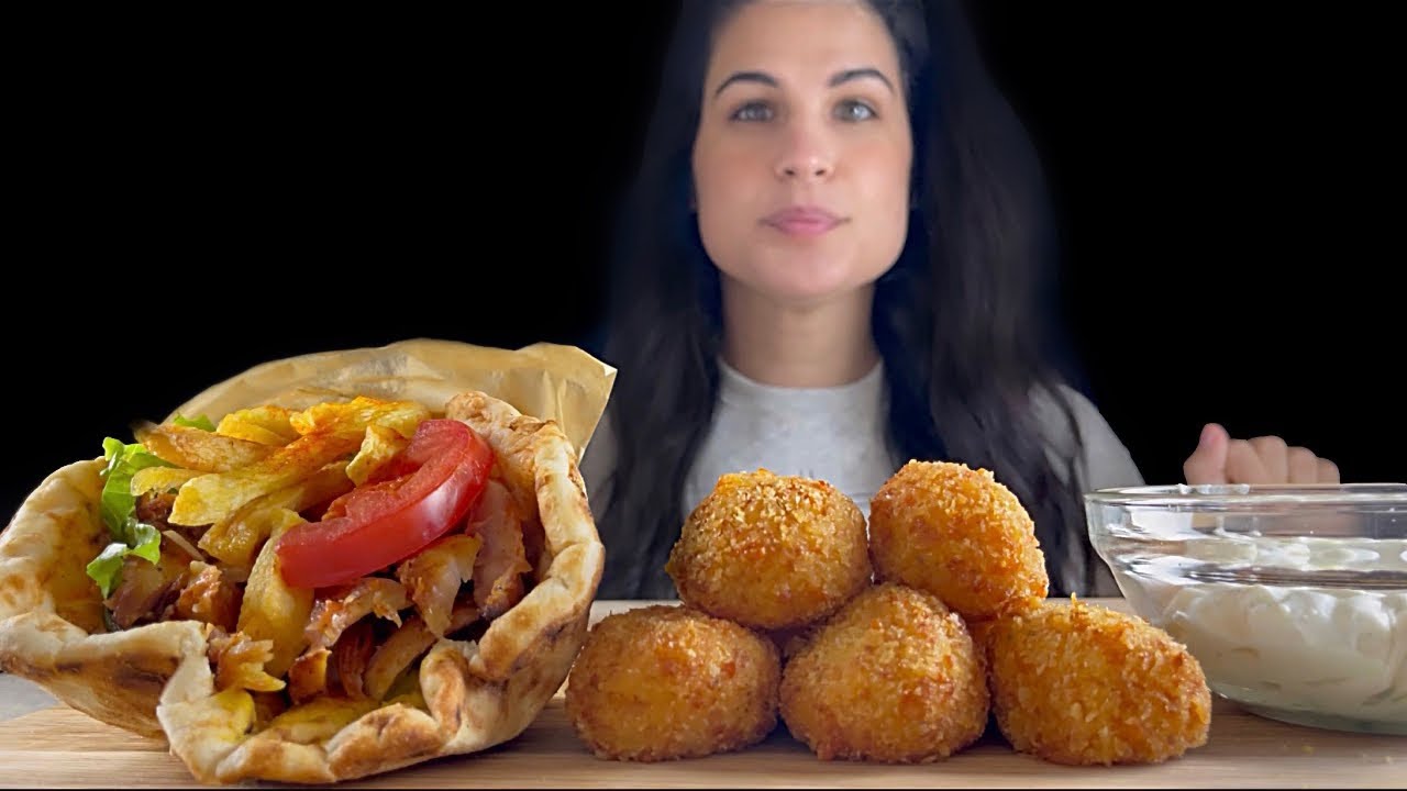 GIANT CHICKEN GYROS & CHEESE BALLS | MUKBANG | ASMR