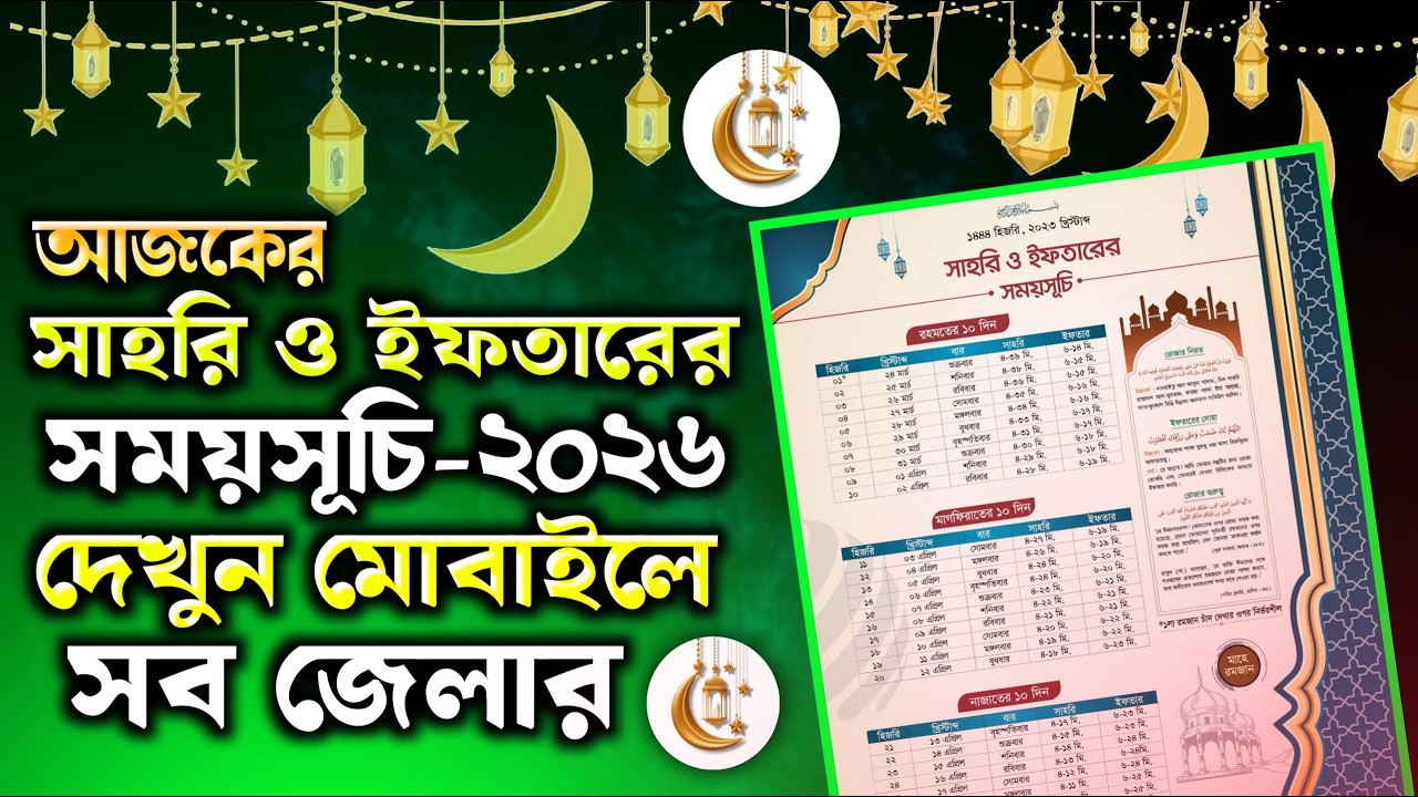 Today's Sehri and Iftar Time 2026 | Sehri Iftar Time Today | Romadan Calendar 2026
