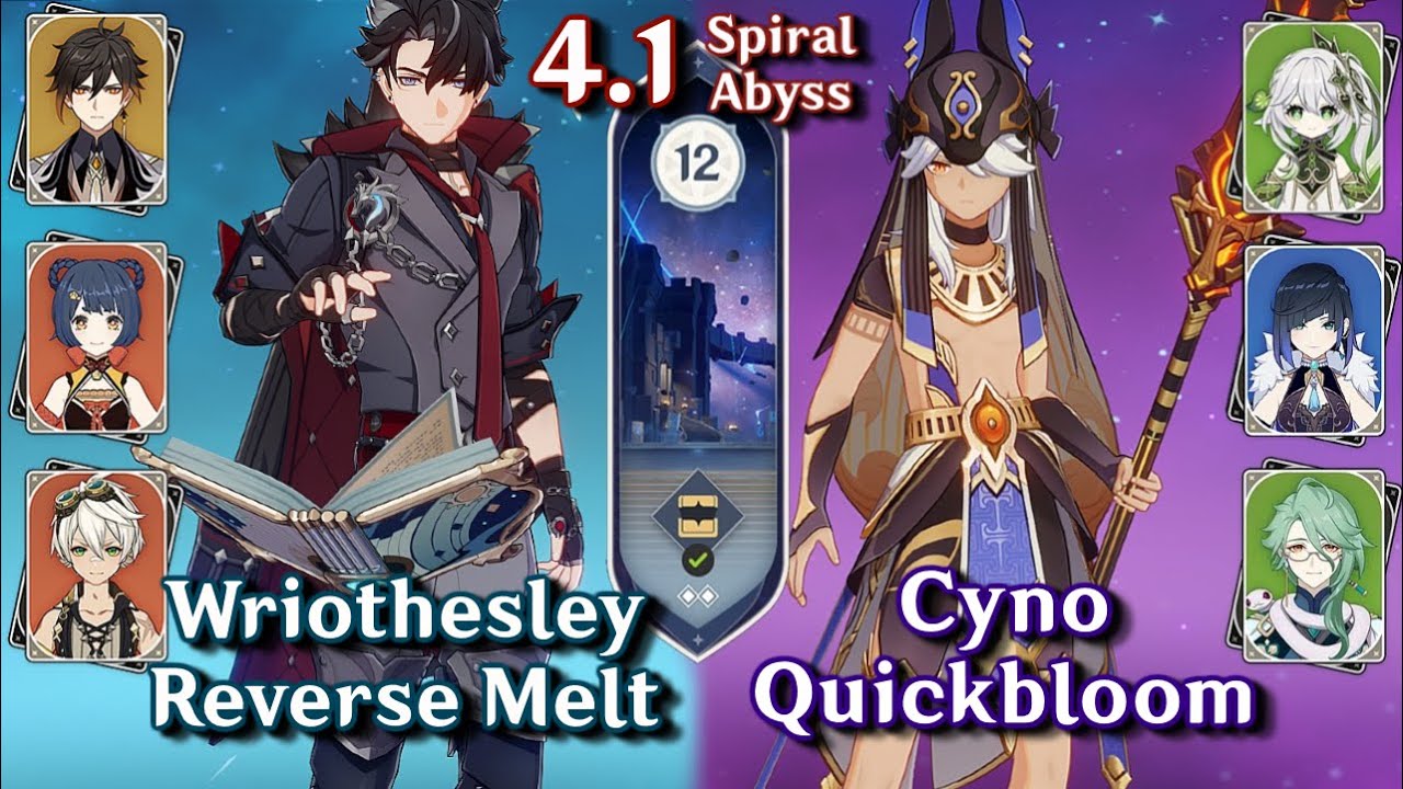 C0 Wriothesley Melt & C0 Cyno Quickbloom | Spiral Abyss 4.1 - Floor 12 9 Stars | Genshin Impact 4.1