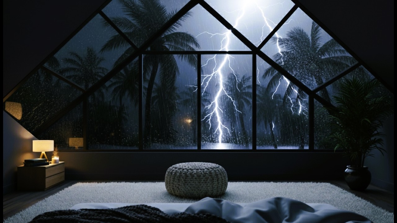 Deep Sleep – Rain and Palm Trees in a Storm | 8 Hours