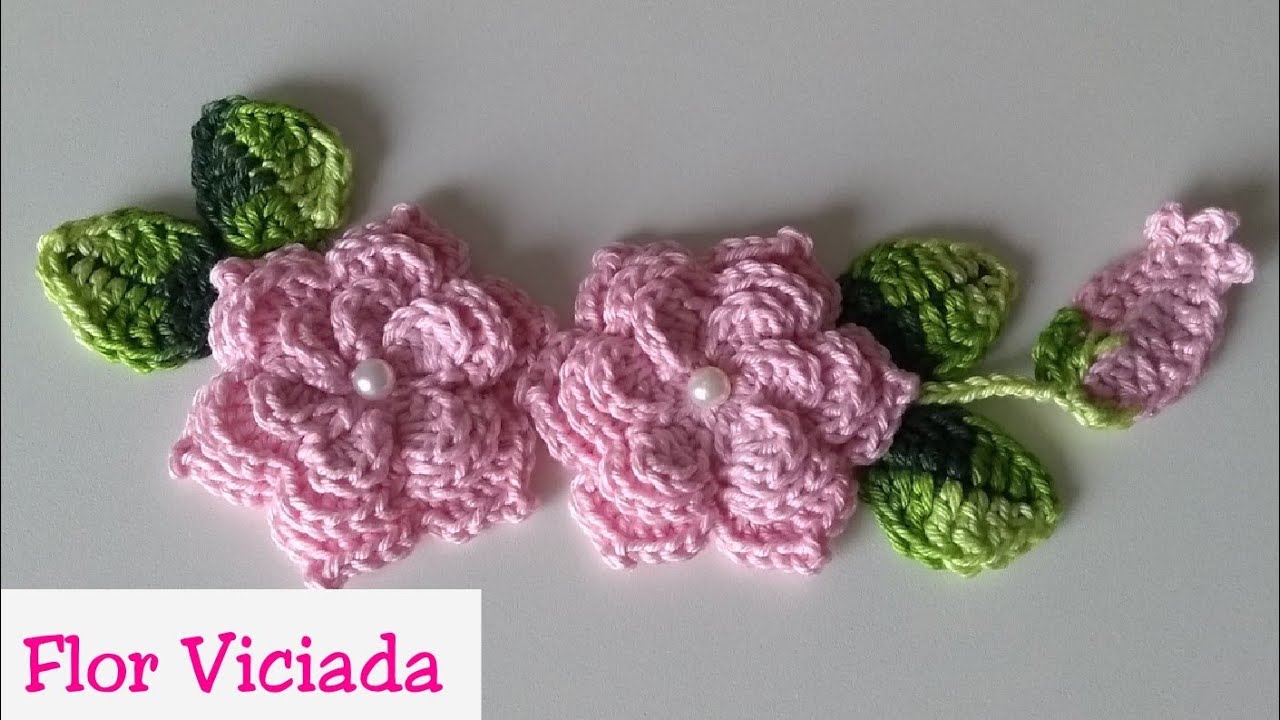 FLOR VICIADA EM CROCHÊ com seis pétalas e com picô.