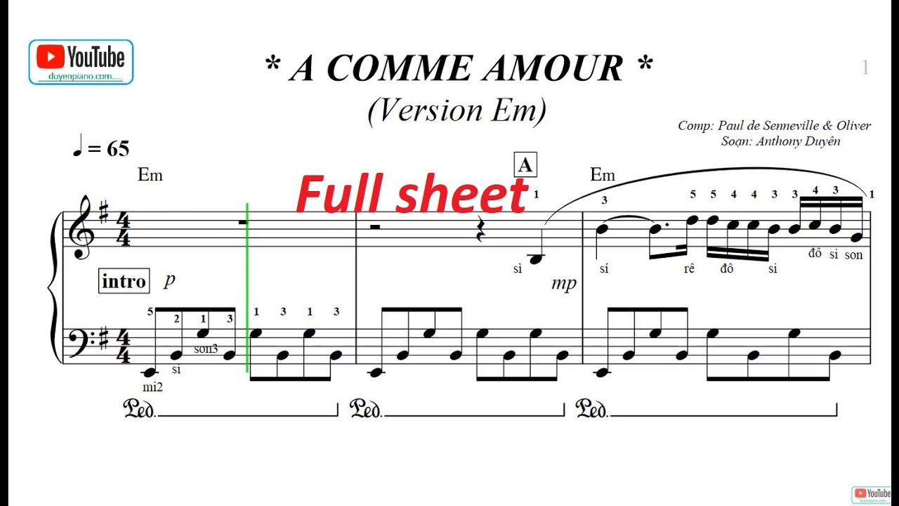 (Version easy Em & Am) A comme amour (P1) Richard Clayderman + sheet pdf