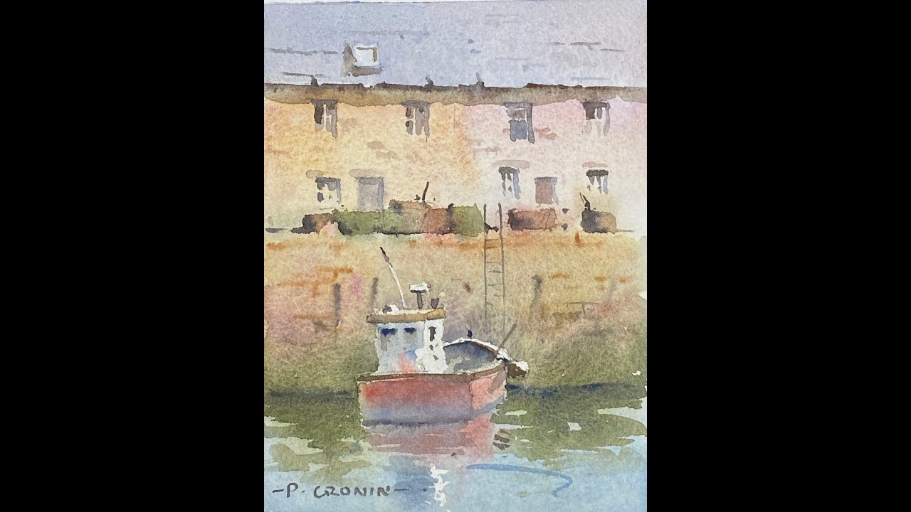 Peter cronin harbour and boat in Watercolour   SD 480p