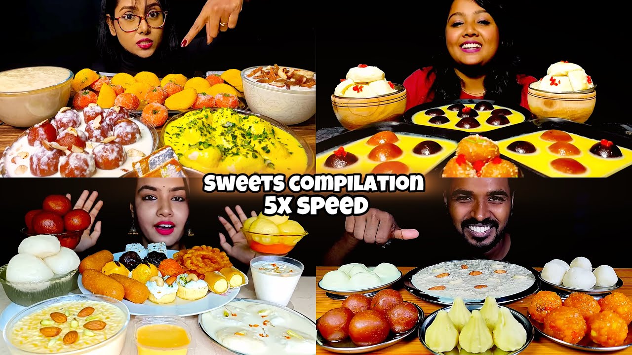 EATING RASGULLA, GULAB JAMUN, KHEER, RASMALAI, MODAK | INDIAN SWEETS COMPILATION | ASMR MUKBANG