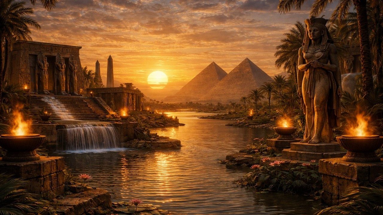 Ancient Egyptian Relaxing Ambience | Oud, Flute & Water Sounds for Sleep