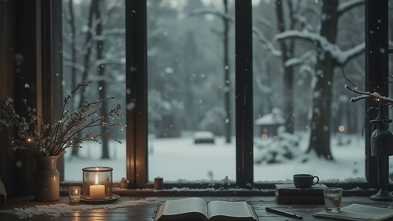 Winter Window Soundscape | Calm Snow Falling for 1 Hour Study Session
