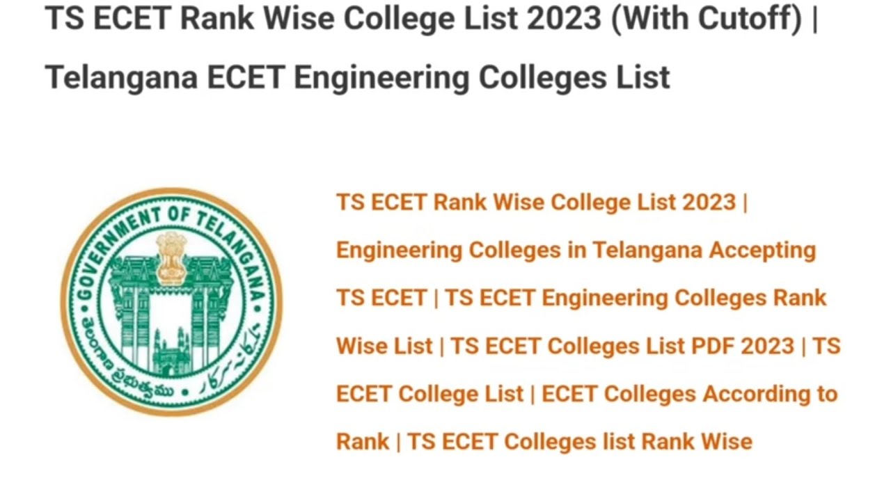 TS ECET Rank Wise Colleges List 2023 for B.Tech All #tsecet #collegelist #engineering #college