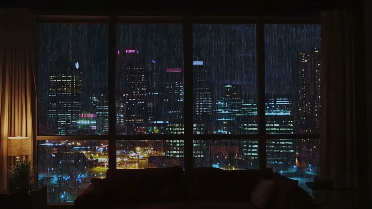 Heavy Rainstorm at Night Window | Cozy Warm Lamp Ambience | Deep Sleep 4K