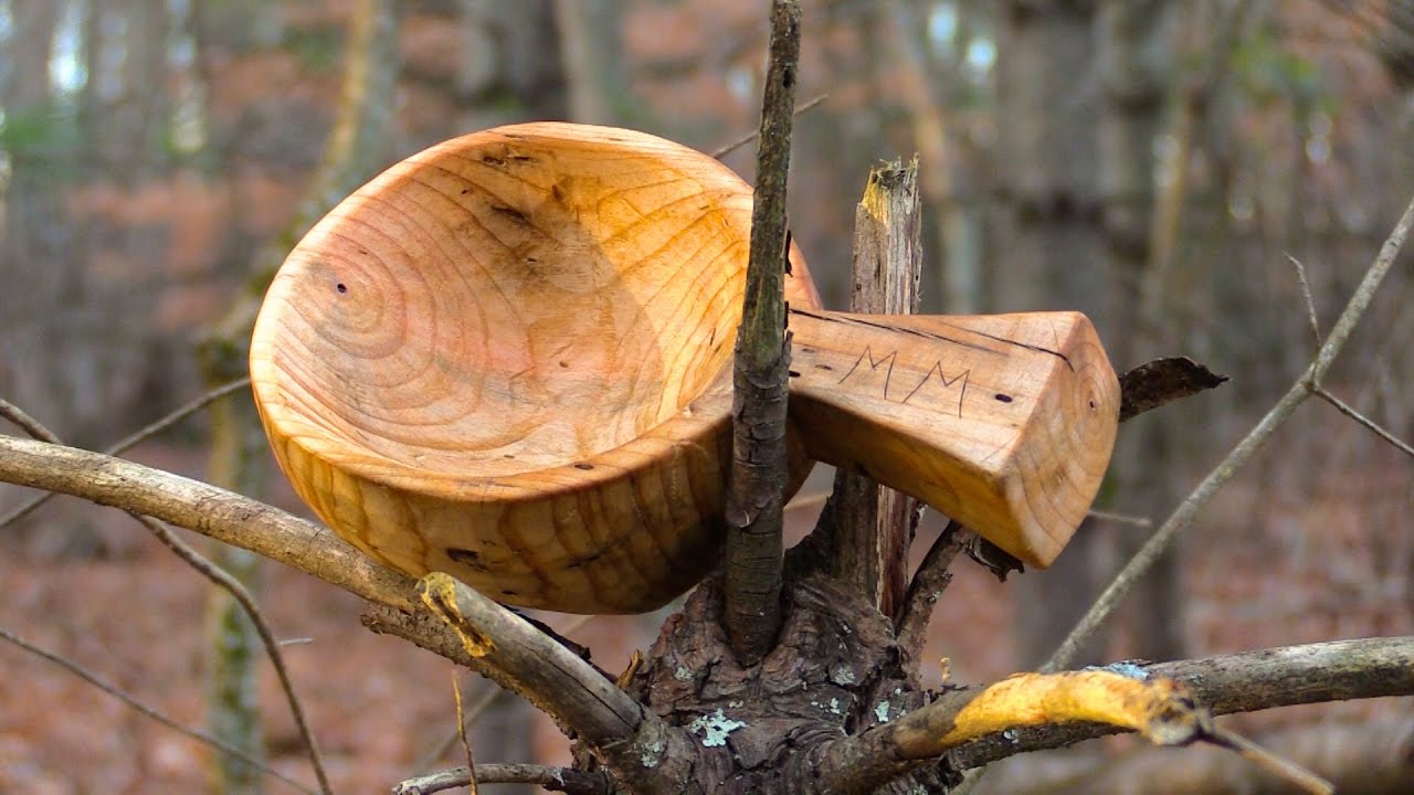 Carving a Kuksa in the Forest - Bushcraft, Axecraft, Buck Saw, Bacon Stew Dinner