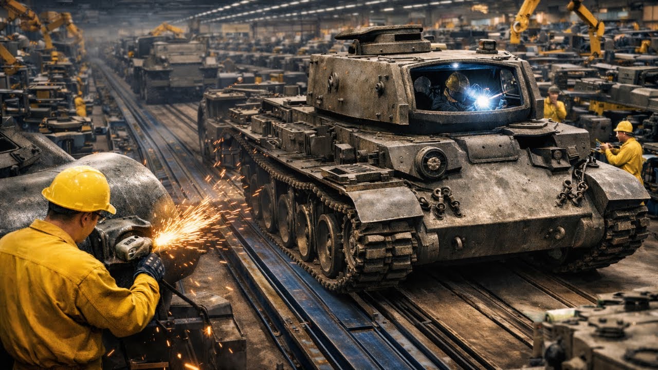Inside a WWII Tank Factory: Steel Tank Construction ASMR (Veo 3)