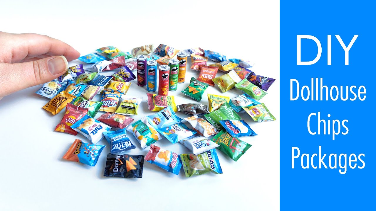 Miniature Printable Chips Packages. DIY Dollhouse grocery, kitchen 1I6,1I12 Scale. #diyminiatures