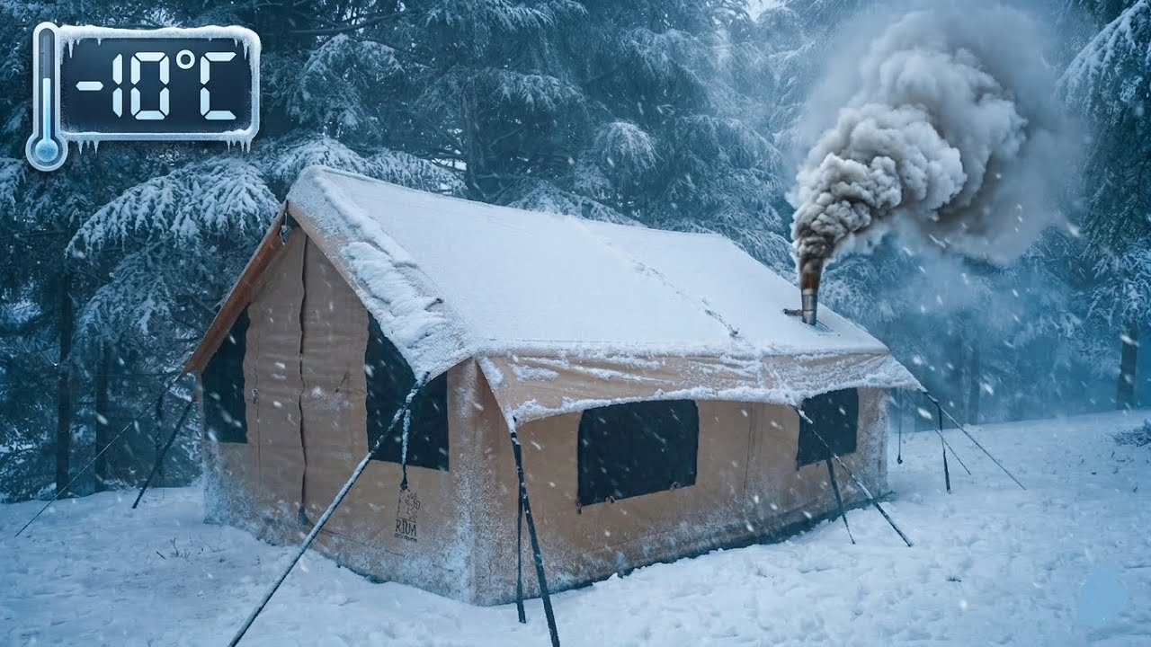 Solo Winter Camping in a Harsh Storm | 2-Hour Hot Tent Survival (No Talking)