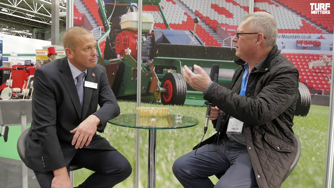 Dennis Mowers discuss the Dennis PRO 34R Rotary Mower at SALTEX 2018