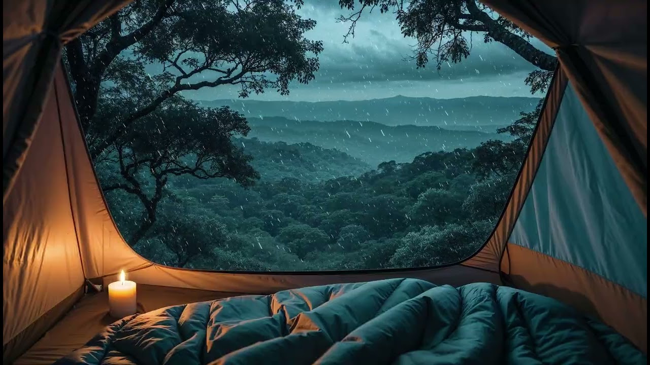 3 Hours of Rainy Tent Evening Ambience | Cozy Candlelight Rain for Deep Sleep & Relaxation (4K)