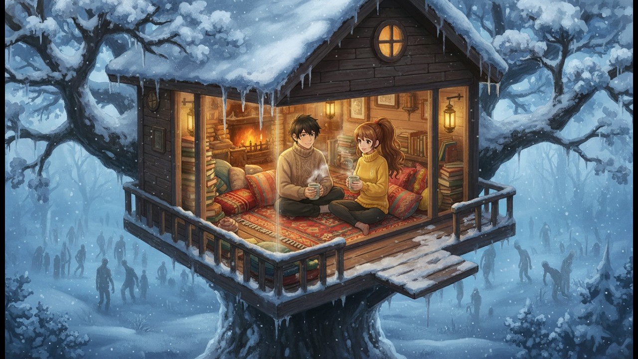 Snowy Tree House Haven Above Zombie Winter | Ghibli-style Cozy ASMR
