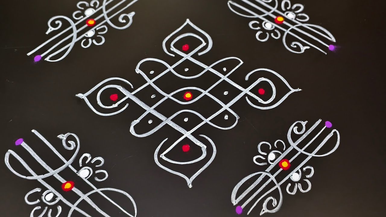 5×1 Daily use muggulu 🌷 easy rangoli 🌹 simple kolam 🪻
