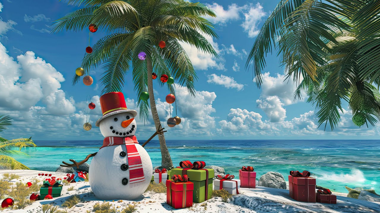 Tropical Beach Christmas Ambience with Christmas Jazz Music & Ocean Waves Sounds for Work, Study
