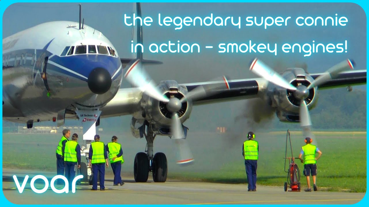 LEGENDARY OLDTIMER! - L-1049 Super Constellation smokey engine startup and takeoff at Altenrhein