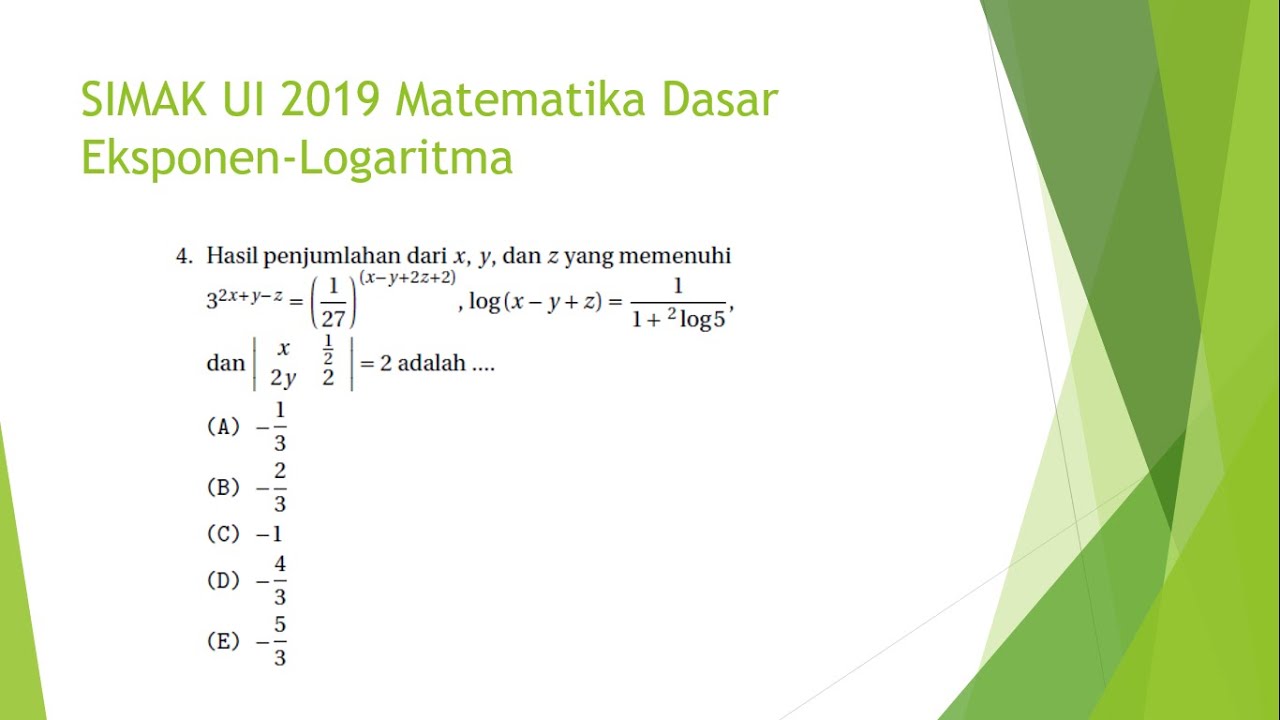 SIMAK UI 2019 Matematika Dasar Eksponen-Logaritma