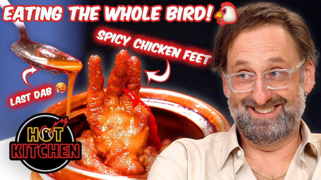 Eric Wareheim Eats EVERY Part of the Chicken (Hot Ones Style) | Hot Kitchen