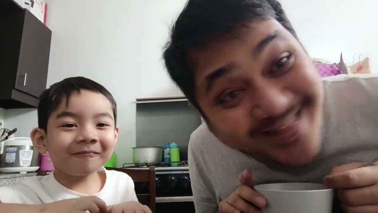 Eating Dubai Chocolate and Jakob finishing his cereal