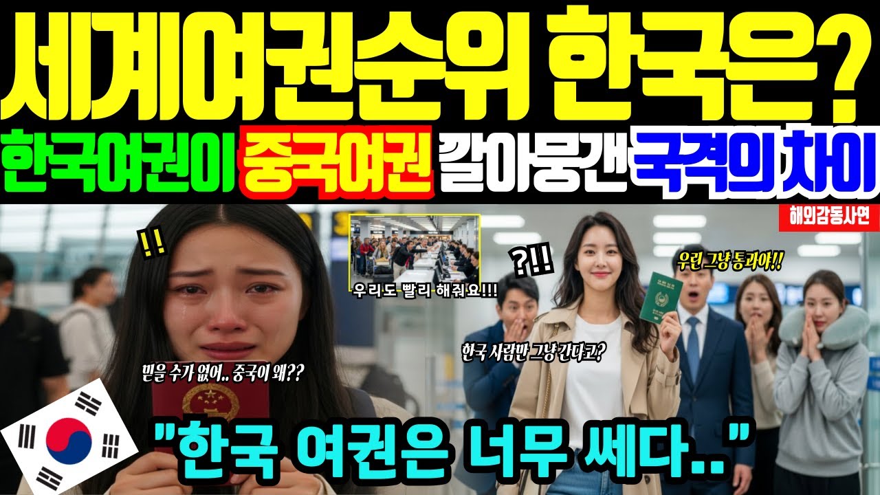 [해외감동사연] 한국여권 vs 중국여권 엄청난 국격의 차이! 중국 유학생이 겪은  충격적 현실, 한국여권 파워가 중국을 꺽었다!