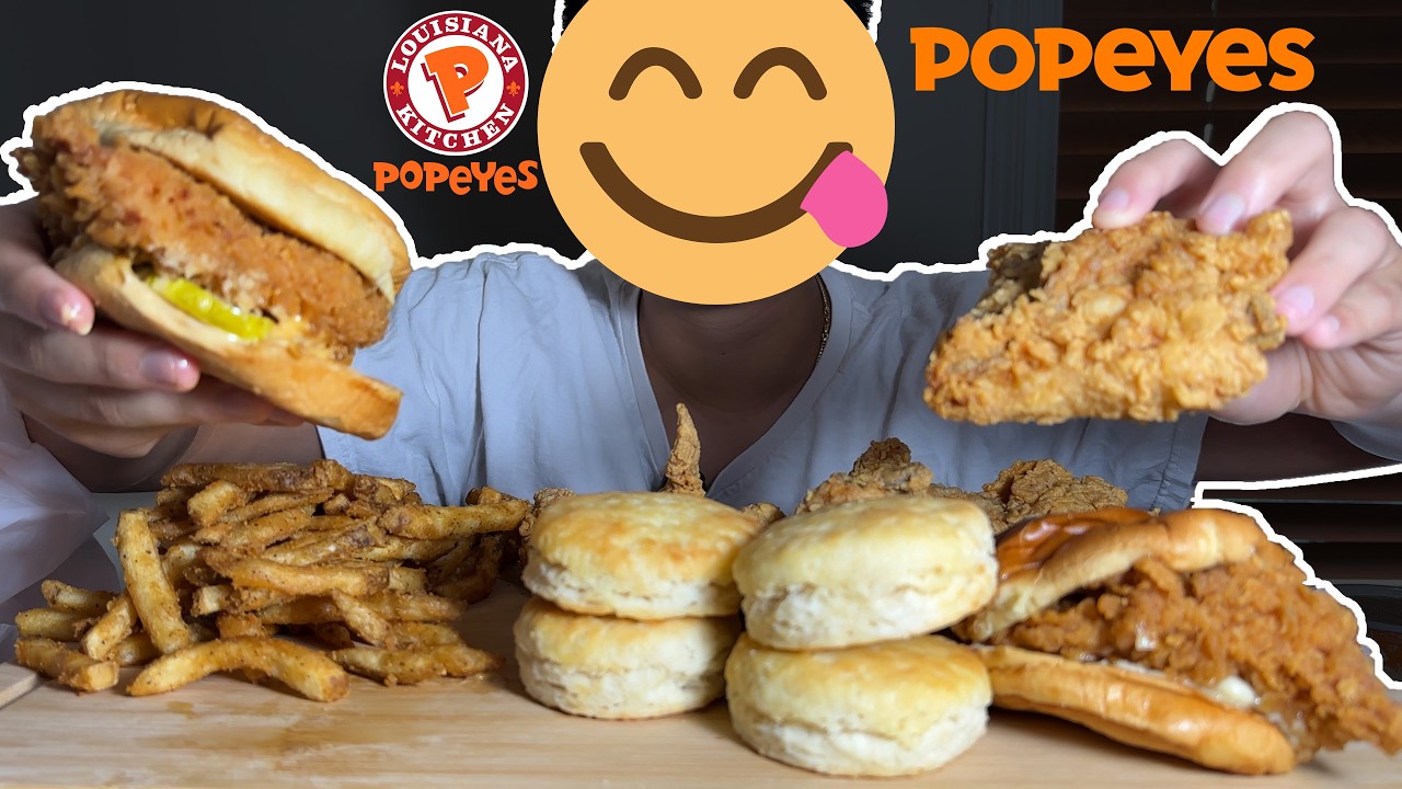ASMR MUKBANG 🍗 POPEYES FRIED CHICKEN, SANDWICHES, BISCUITS, FRIES, MAC AND CHEESE | Nexoloft ASMR