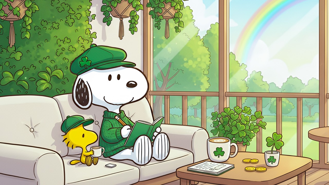 Cozy St. Patrick’s Day Sunroom with Snoopy 🍀 Smooth Jazz to Boost Productivity & Inspiration