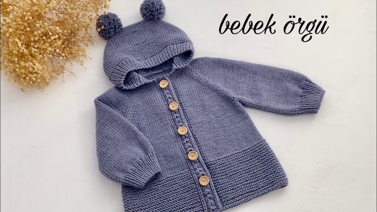 Kapüşonlu bebek örgü hırka modeli