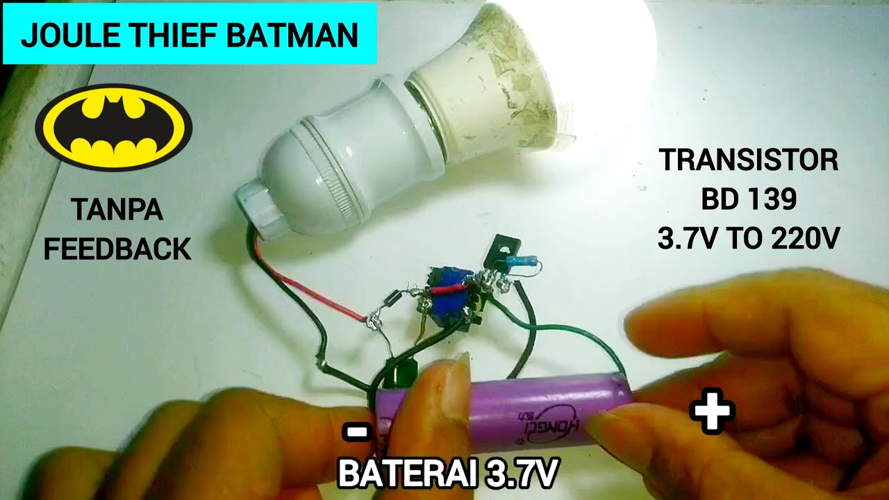 Joule thief Batman transistor BD 139 (E C B) |   Joule thief 3.7v to 220v