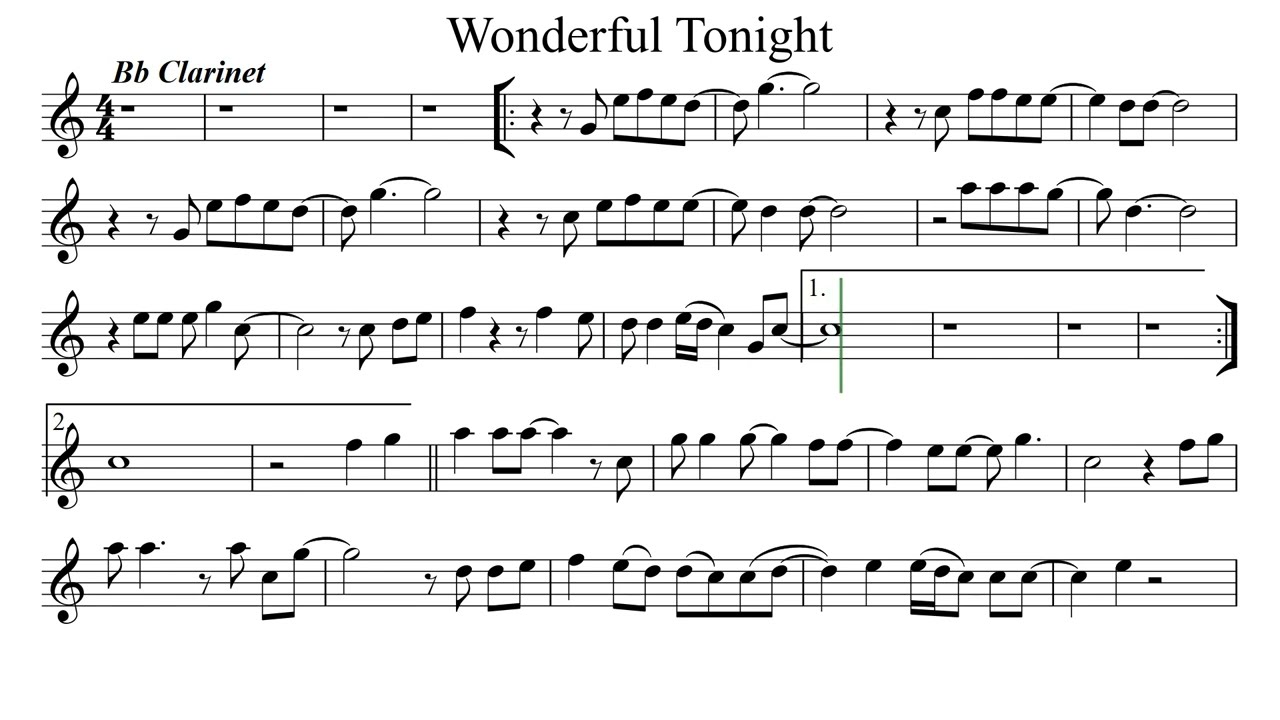 WONDERFUL TONIGHT for Bb Clarinet or Tenor Saxophone Sheet Music Play Along Backing Track
