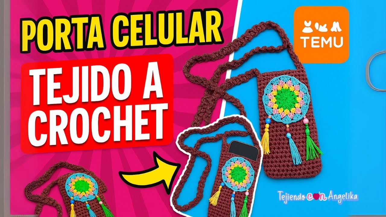 Porta celular a crochet #crochet  #temu #temudeals  #tejido #fácil #moda