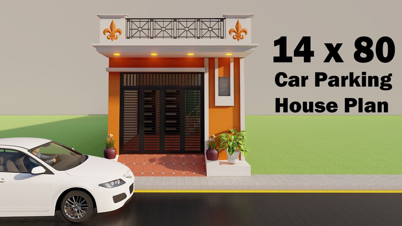 Car Parking house plan,3D 14x80 makan ka naksha,3D ghar ka naksha,3D new house with car parking